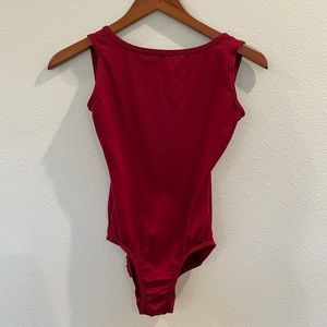 Women’s petite red Natalie Dancewear brand leotard.